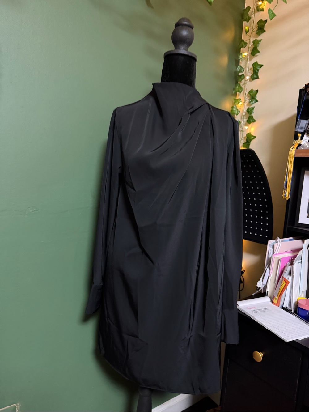 H&M Black Long Sleeve Draped Tunic Dress